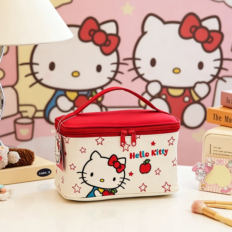 

Kawaii Hello Kittys Cosmetic Bag Three-Dimensional Fashion Cute Cartoon Embroidery Large Capacity Travel Portable Storage Bag