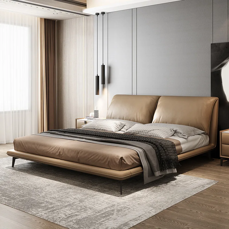 Italian minimalist leather bed modern minimalist 1.8 meters soft bag double wedding bed leather art bed