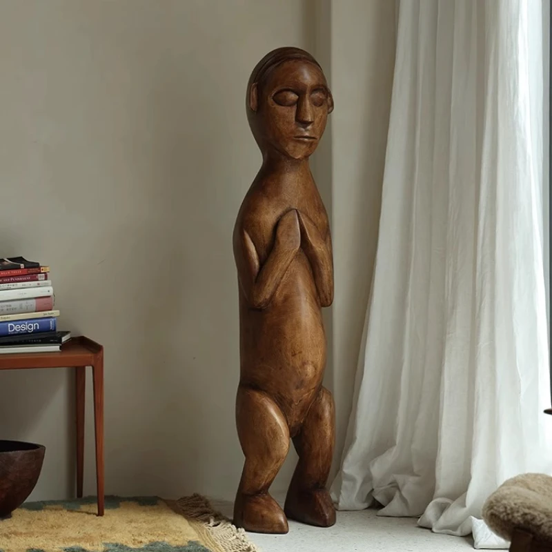 

Vintage African wood carving ornament, character carving, exotic decoration, wabi sandy wind homestay matching