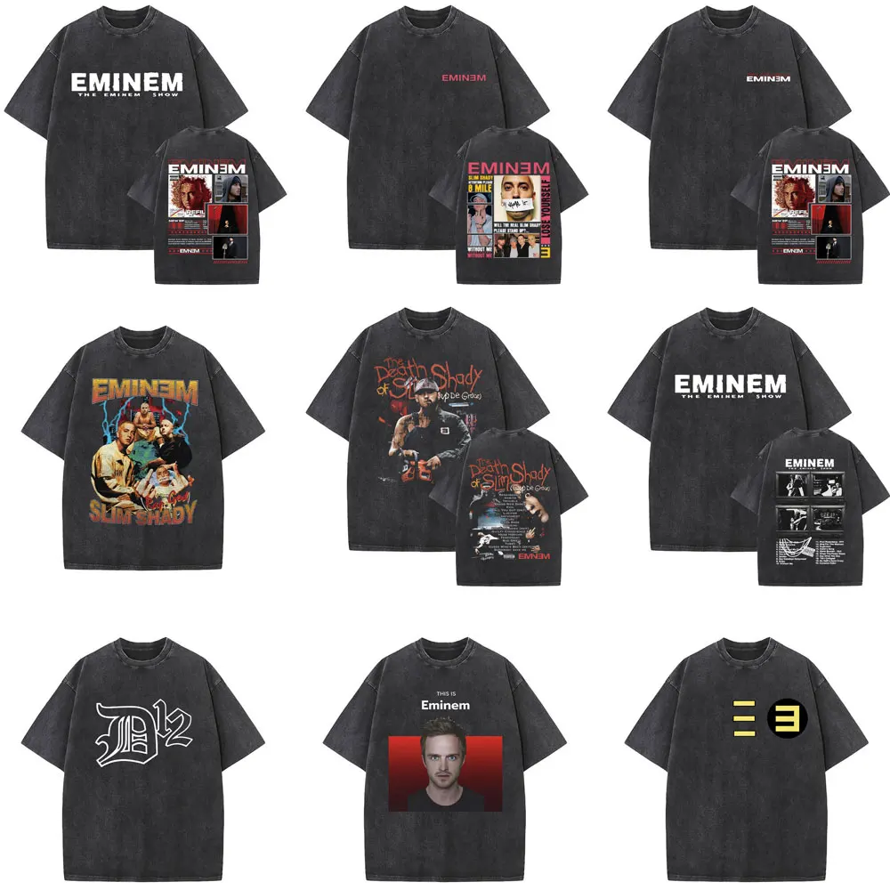 

Limited Rapper Eminem Vintage Washed T-shirt Men Women Hip Hop Fashion Pop Music T Shirt Male Casual Oversized Short Sleeve Tees