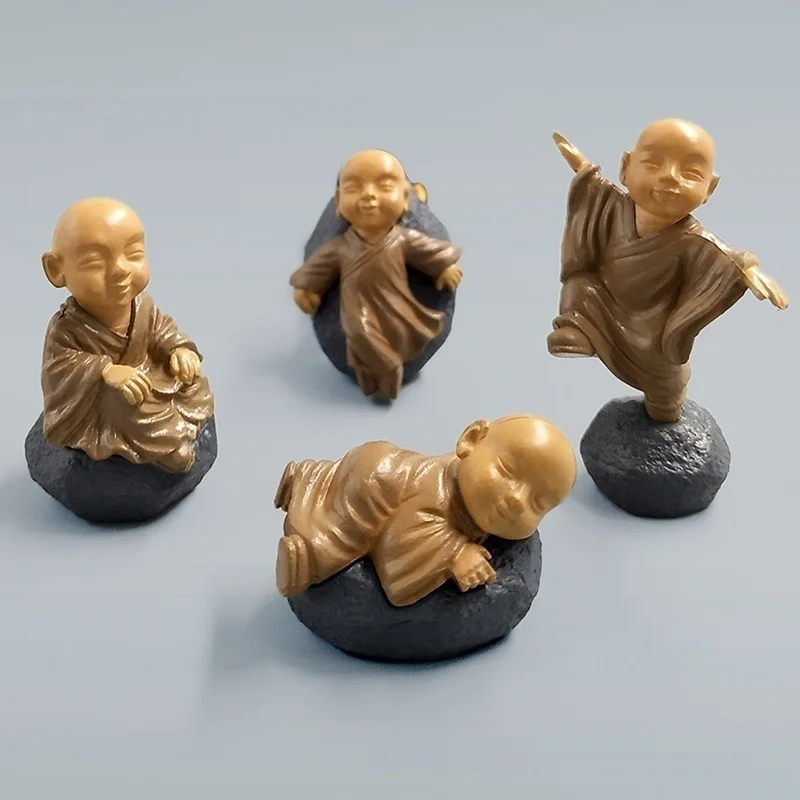 4Pcs Chinese Buddhist Monks Miniature Bonsai Garden Furniture Resin Craft Figurine Fairy Garden Decoration