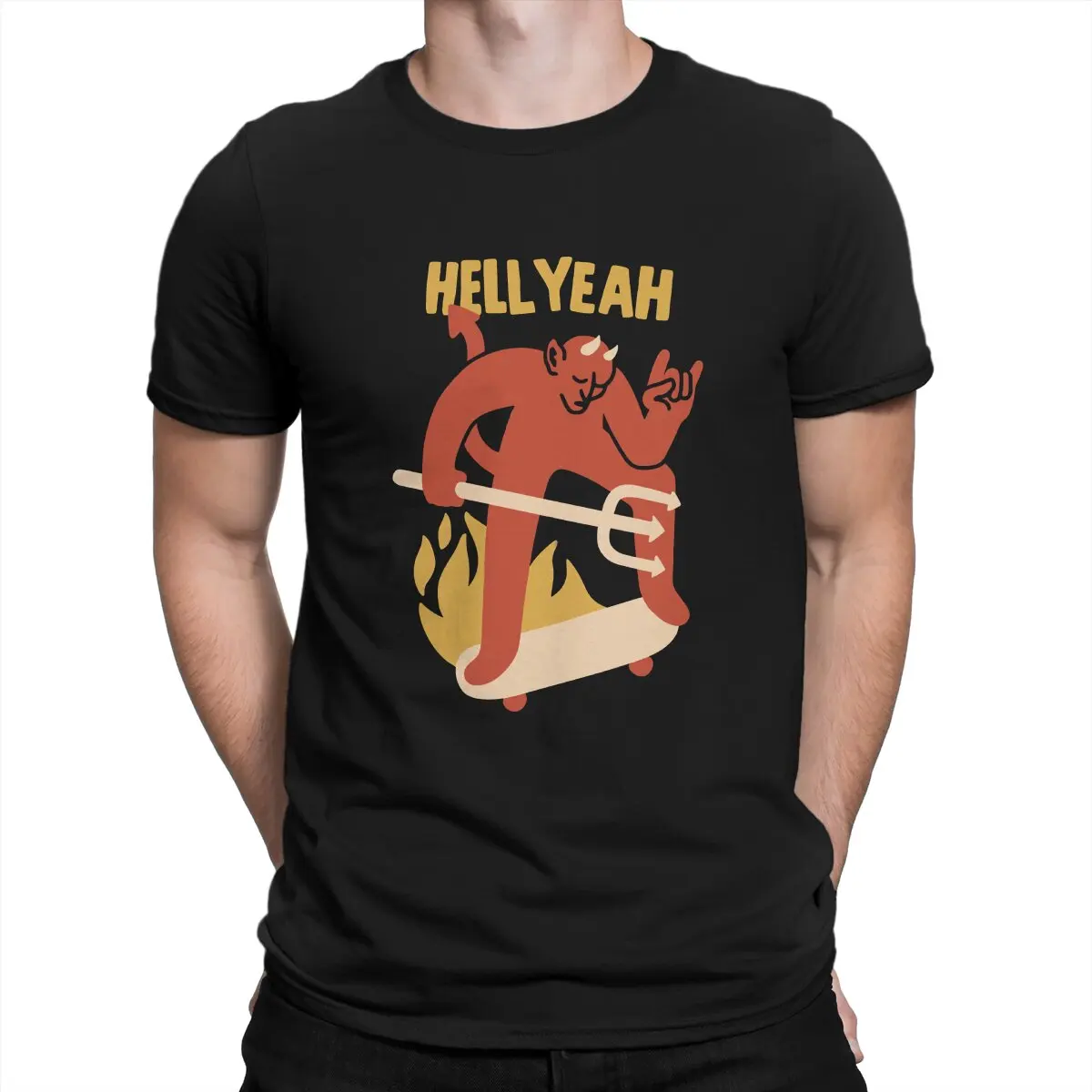 Men's HELL YEAH Devil T Shirts Meme Cotton Tops Leisure Short Sleeve Round Neck Tees Printing T-Shirts