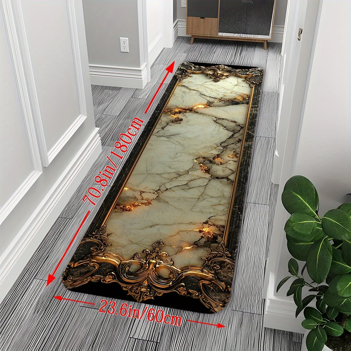 1pc Marble‑Pattern Printed Long Runner Rug, Home Decor Floor Mat for Bathroom, Bathtub, Hallway, Balcony, Bedroom, Entryway