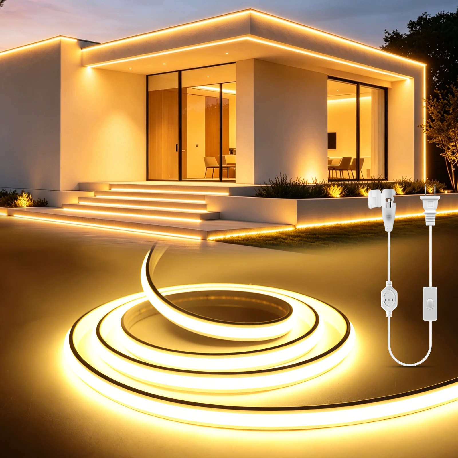110/220V High-temperature Resistant Flexible Soft COB Neon Light LED Strip Silicone Home Decor Backlight Lighting Button Switch