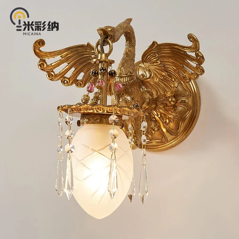 

French-style wall lamps, villa-style vintage luxury living room, dining room, study, bedside, and bedroom lighting fixtures.