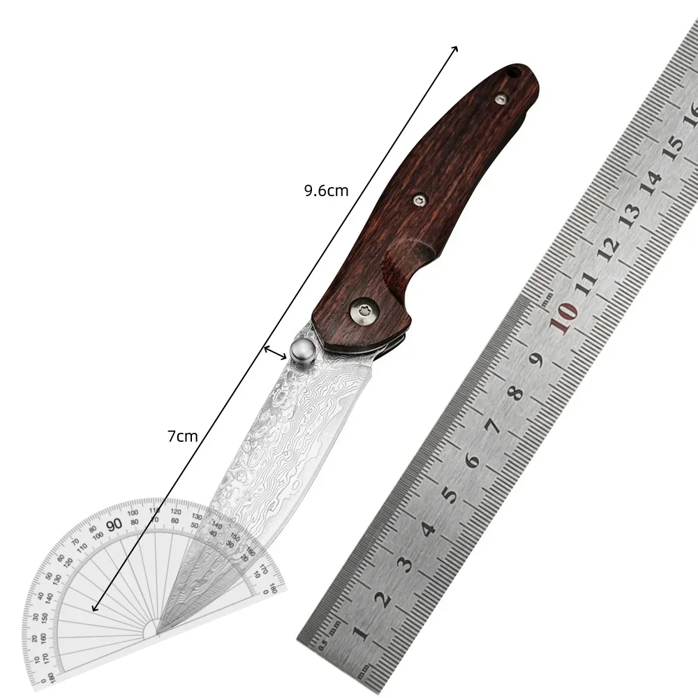 Hot Selling Damascus Steel Folding Tactical Combat Knife Pocket Knives Wood Handle Utility Survival Outdoor Hunting Tools EDC