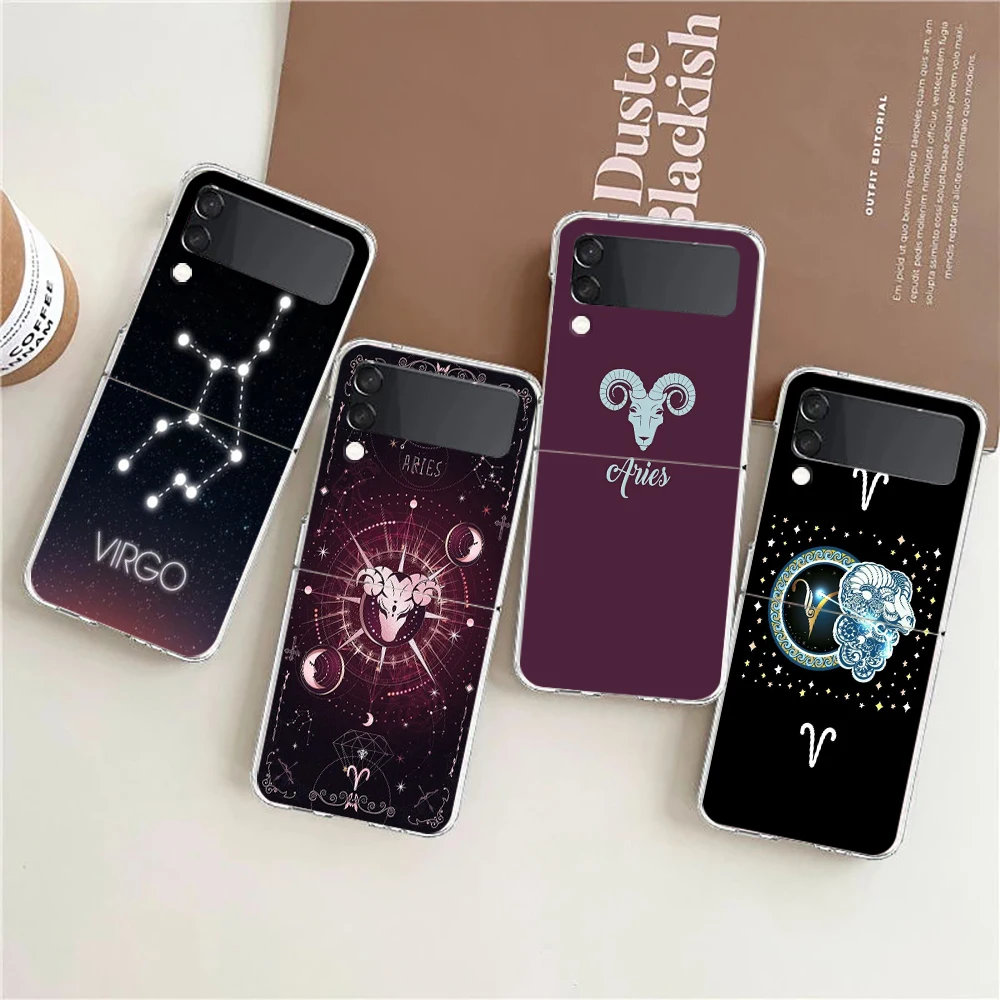 Constellation Virgo Aries Phone Cover For Samsung Galaxy Z Flip 6 5 4 Case Transparent For Samsung Z Flip 3 Hard PC Foldable Bag