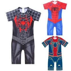 Spiderman Boys Swimsuit Cosplay Costume Superhero Children Beach Swimwear Kids Iron Man Tight Toddler Swimsuit Hat Bathroom Suit