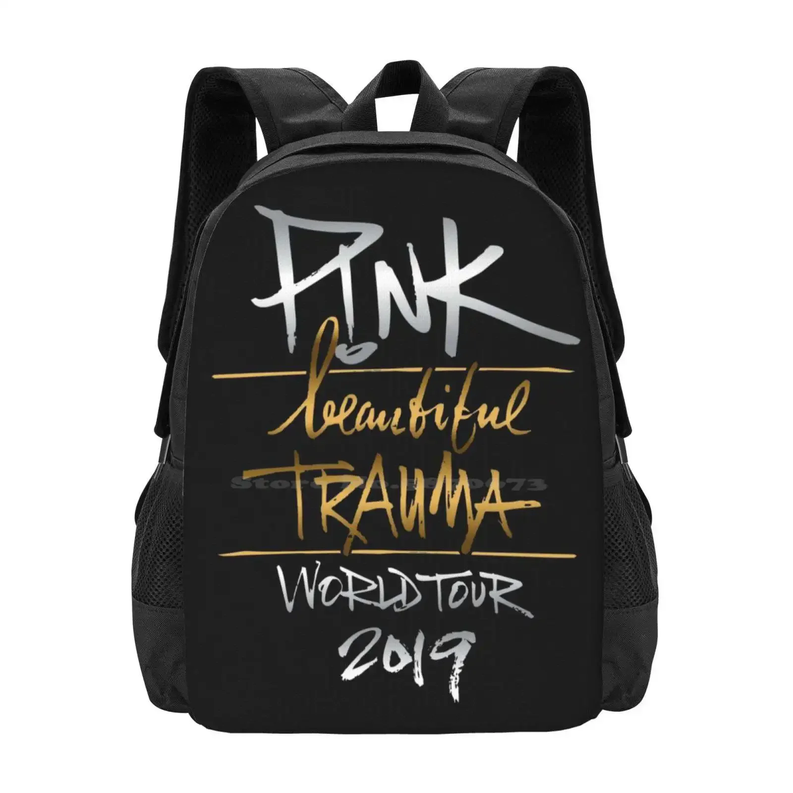 

Pink Beautiful Trauma 2019 Merch Teen College Student Backpack Pattern Design Bags Pink Beautiful Trauma Concert World Tour