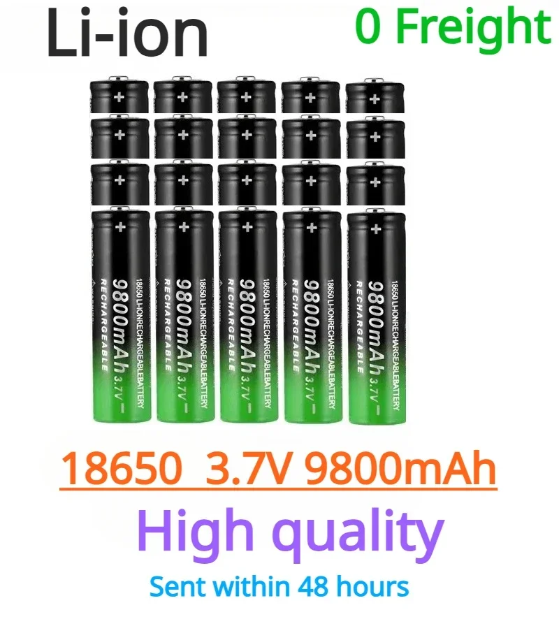 New 2025  Rechargeable Battery 3.7V 18650 9800mAh Capacity Li-ion Rechargeable Battery for Flashlight Torch Battery+Charger