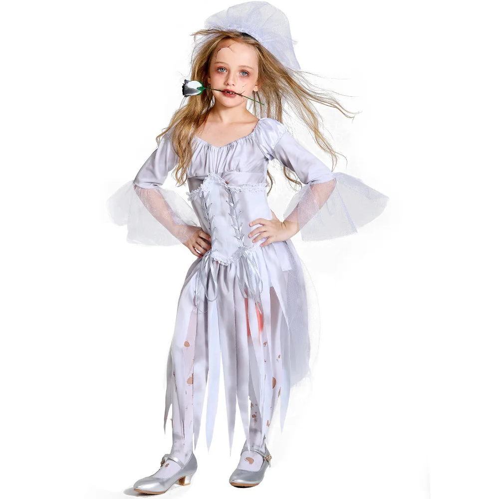 Costumes de fête d'Halloween pour femmes et filles, ensemble de robe de mariée fantôme, costume de zombie vampire effrayant pour hommes et garçons, cosplay pour enfants et adultes