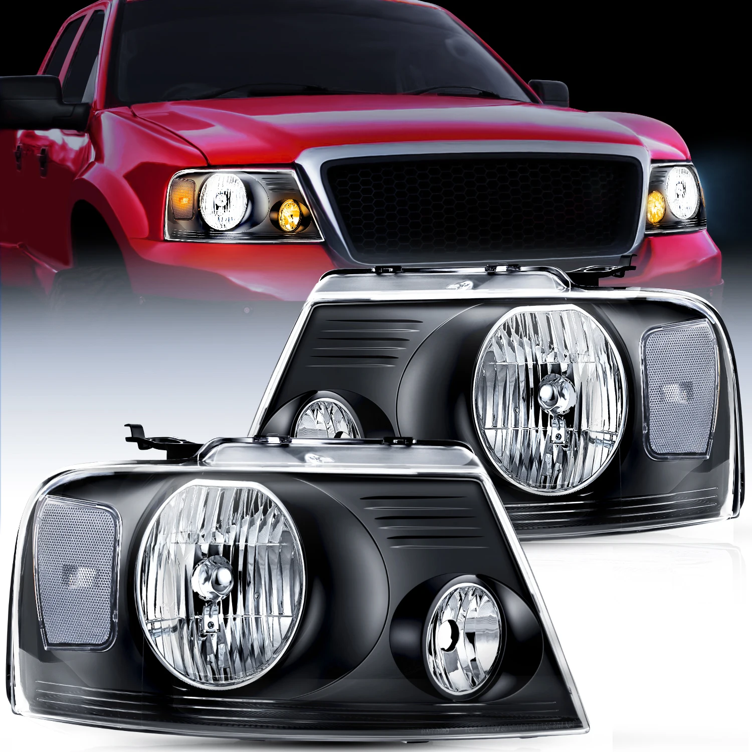 Nilight Headlight Assembly for 2004 2005 2006 2007 2008 Ford F150 Pickup /2006-2008 Lincoln Mark LT Passenger Driver Side Black Housing Clear Reflector Lens Headlamp Replacement
