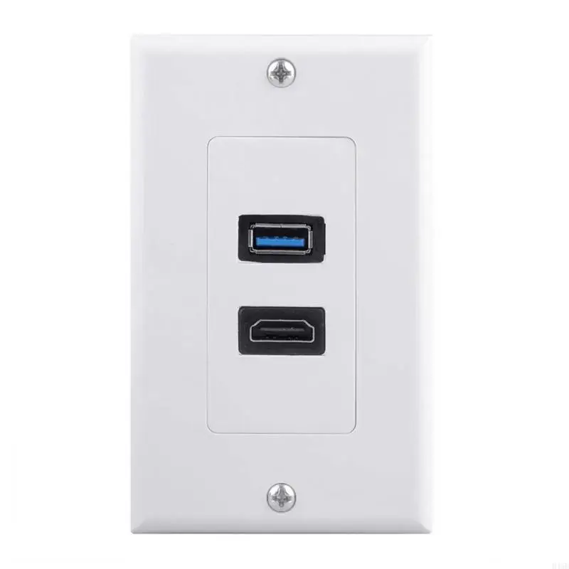 D46B Wall Face Connectors Panel HDMIs USB Wall Plate with HDMIs 4K and USB3.0 Port for Home Theater Office Setups