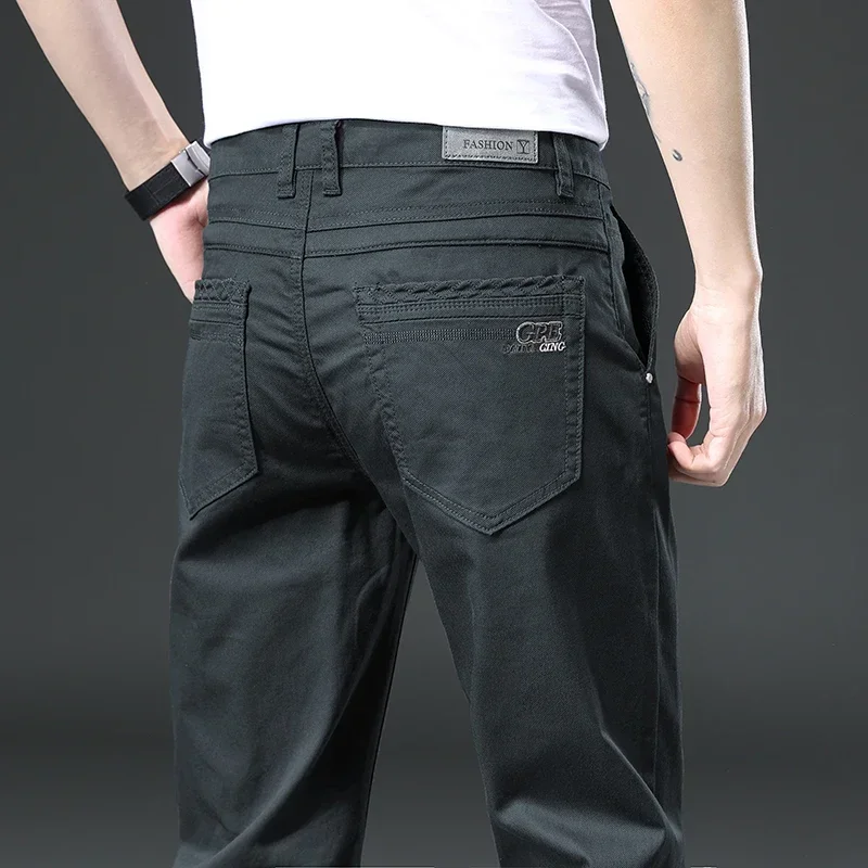 Autumn New Brand Clothing 97% Cotton Fashion Stretch Straight Pants Men Business Casual Work Pants Embroidery Trousers Men's