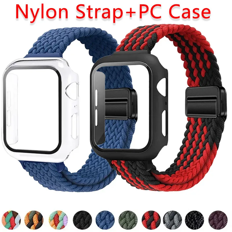 

Нейлоновый ремешок + чехол из поликарбоната для Apple Watch Ultra 3 2 49 мм, 11 10 9 8 7 6 5 4, защитный чехол для экрана, ремешок для iWatch 46/42 мм, 45/41 мм, 44/40 мм