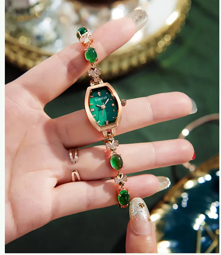 High-end light luxury jewelry green chalcedony watch ladies fashion trend quartz watch fashion bracelet watch