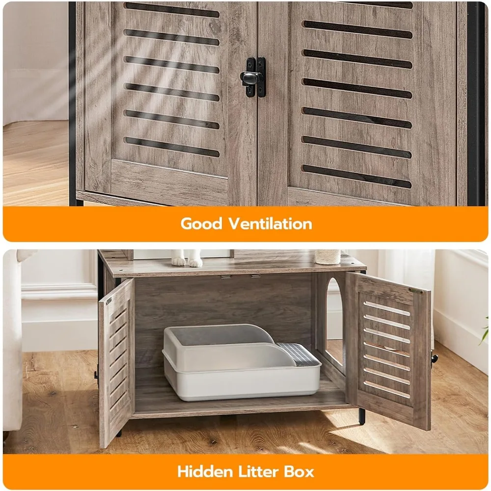 برج قطط خشبي الكل في واحد مع حاوية صندوق فضلات، 27.6 لتر × 18.9 عرض × 52 ارتفاع، أثاث داخلي للقطط