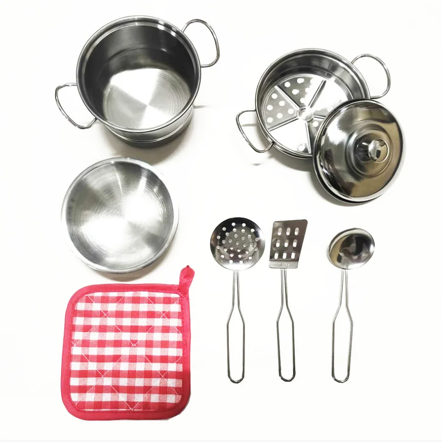 Accesorios de juego de simulación de cocina, juguetes con utensilios de cocina de acero inoxidable, utensilios de cocina y utensilios de cocina, herramienta de aprendizaje G