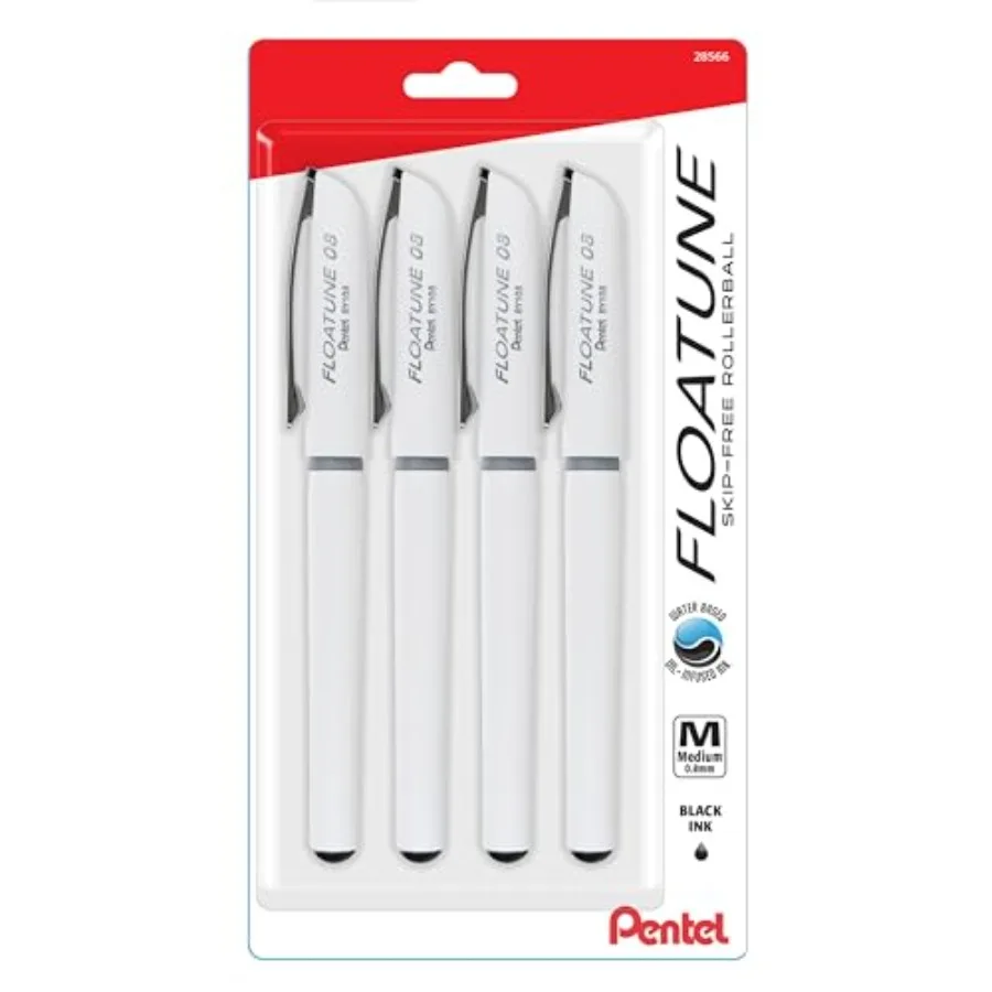 

Floatune Rollerball Pens, 0.8mm,Medium Line, Black Ink, Pack of 4 (BY108BP4A)