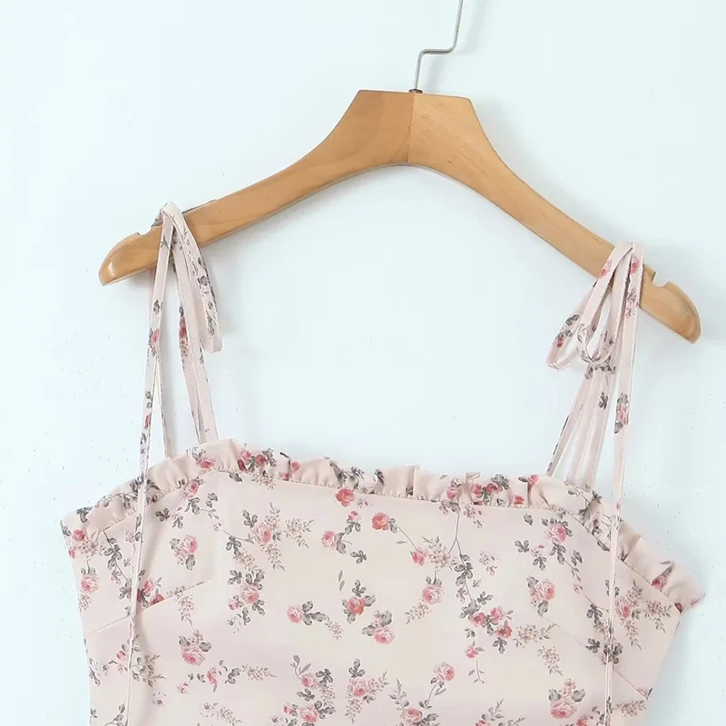 Robe Courte à Lacets Imprimée de Fleurs pour Femme, Vêtement à Bretelles Spaghetti, Style FibrGarden, à la Mode, Streetwear, Été