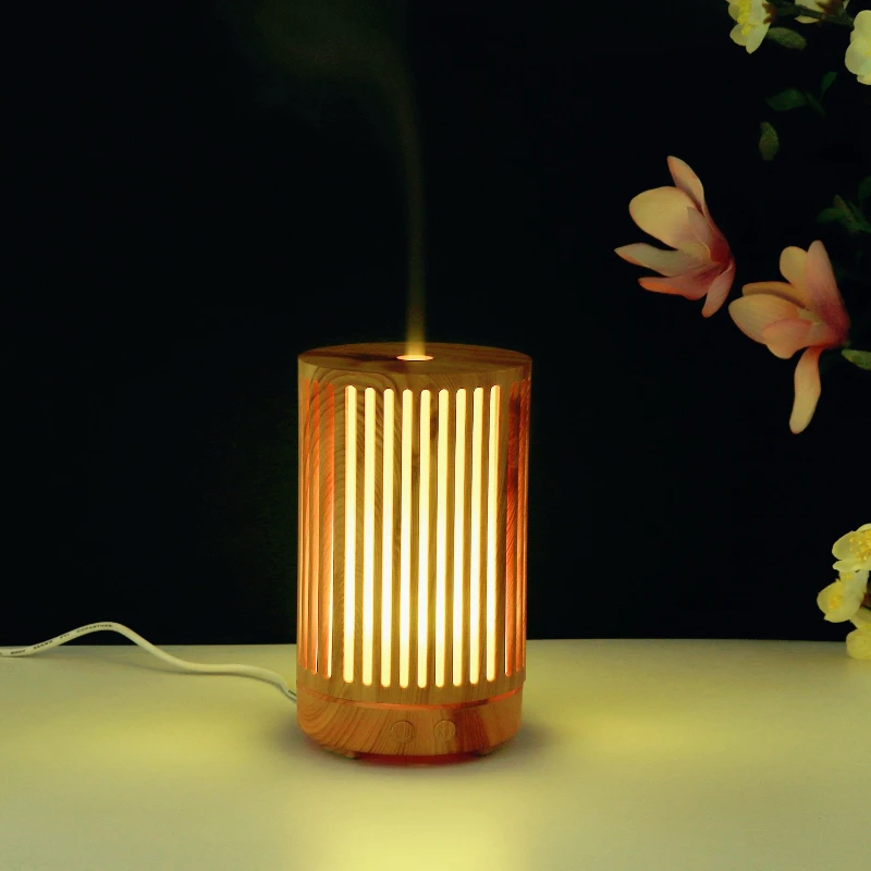 

200ml Air Humidifier Aroma Oil Diffuser, Wood Grain USB Ultrasonic Air Purifier Aroma Diffuser with LED Lights