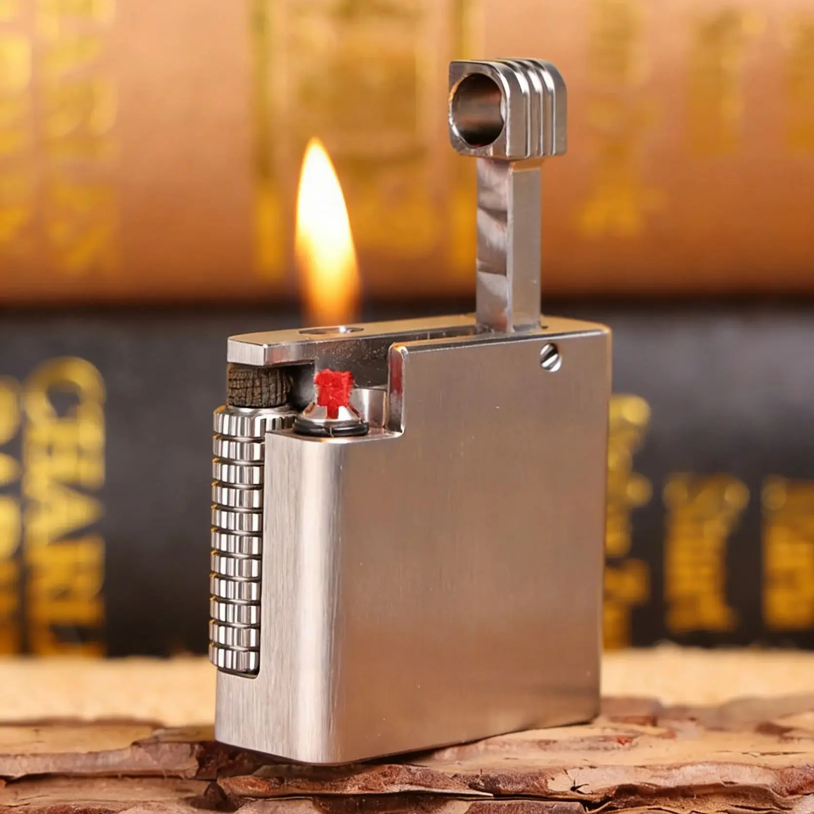 Luxury CNC Refillable Lighter Mini TC4 Titanium Fuel Oil Lighter Handcrafted Small Square Kerosenes Lighter Cigarette Accessorie