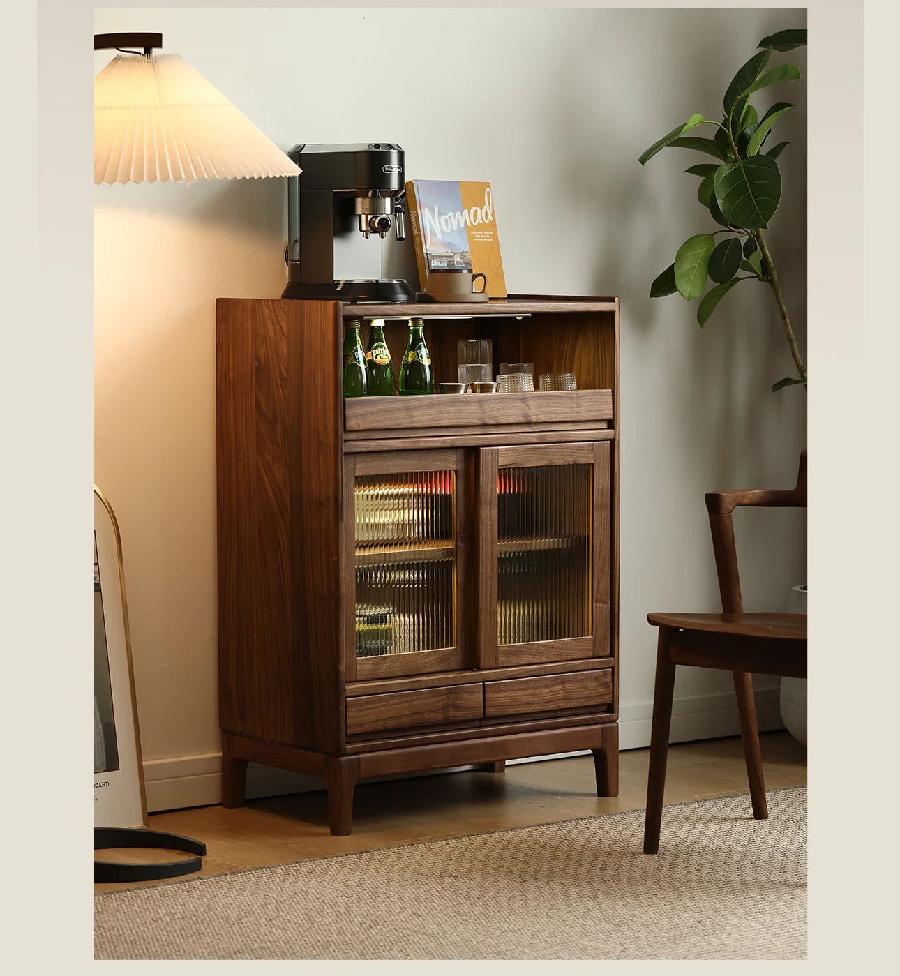 

Black walnut tea cabinet solid wood modern simple storage locker furniture