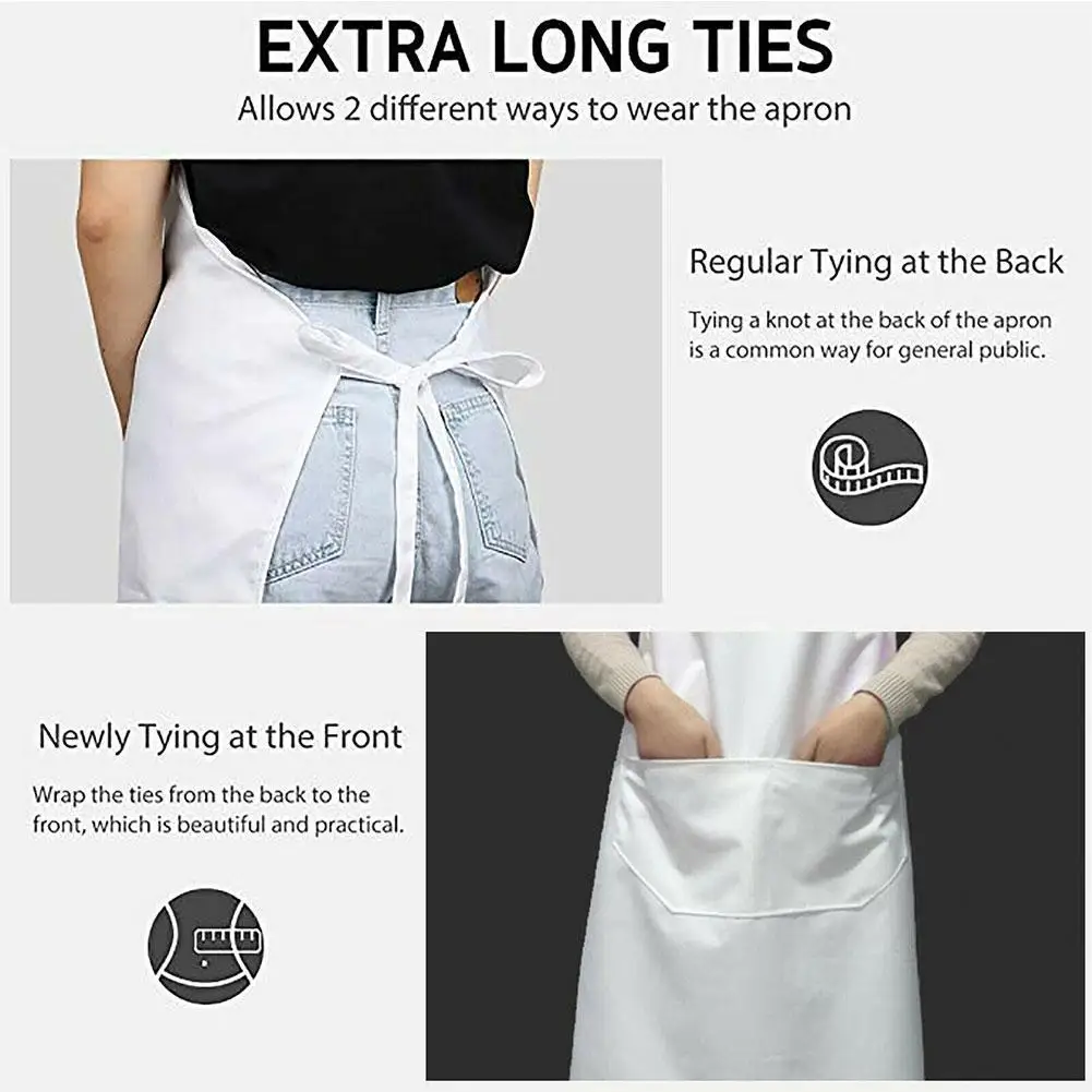 Work Apron White Cleaning Apron Easy Use Kitchen Aprons Chef Baking Clothes With Pockets Home Kitchen Fashion Unisex