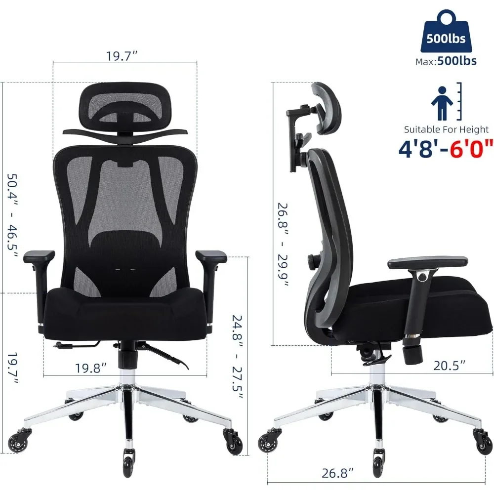 Office Chair 500lbs Ergonomic Mesh Desk Chair for Heavy People, Heavy Duty Big Size Office Chair with Wide Thick Seat Cushion