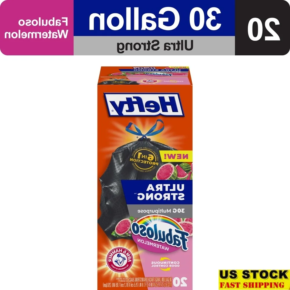 

Сверхпрочные черные мешки для мусора на 30 галлонов с застежкой на шнурке Fabuloso Аромат арбуза Контроль запаха Устойчивость к утечке 20 шт.