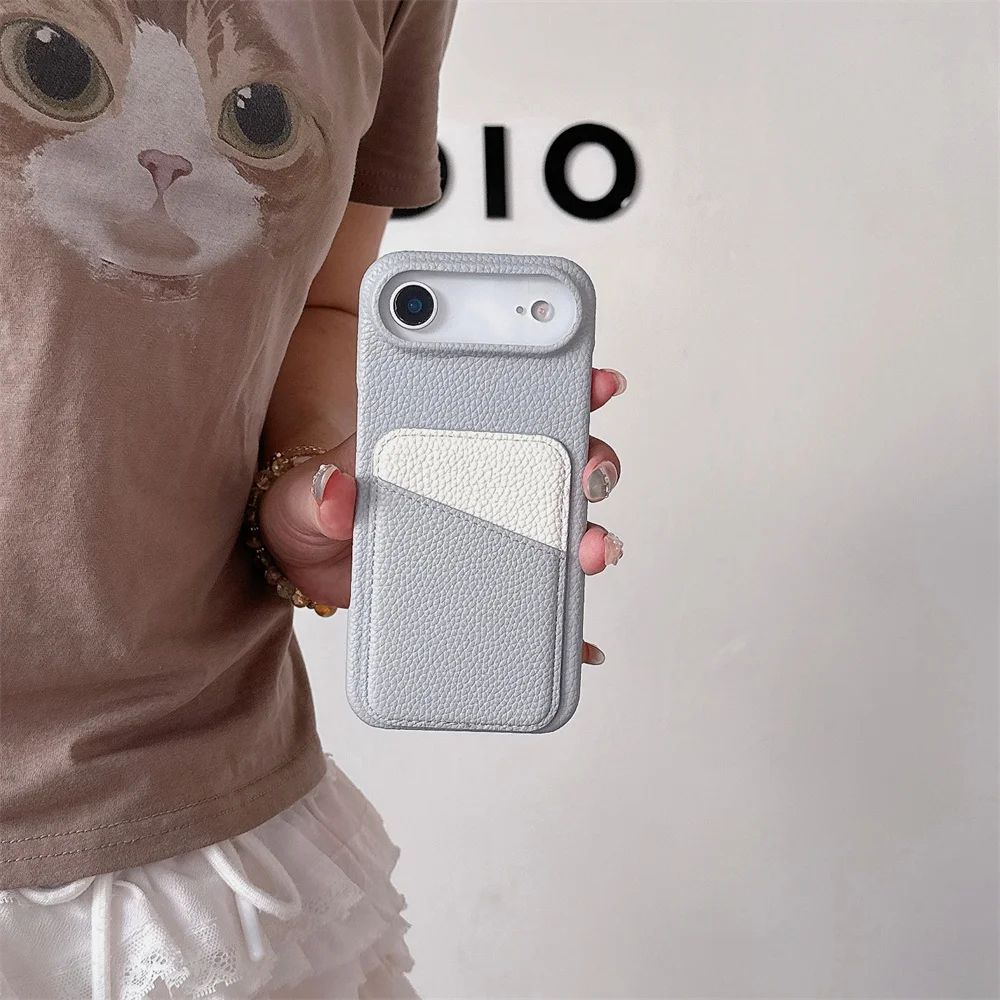 Luxury Color Collision Leather Wallet Card Slot Phone Case IPhone 17 Air 16E 16 Pro Max 15 14 Plus 13 Mini 12 11 Back Cover view 5