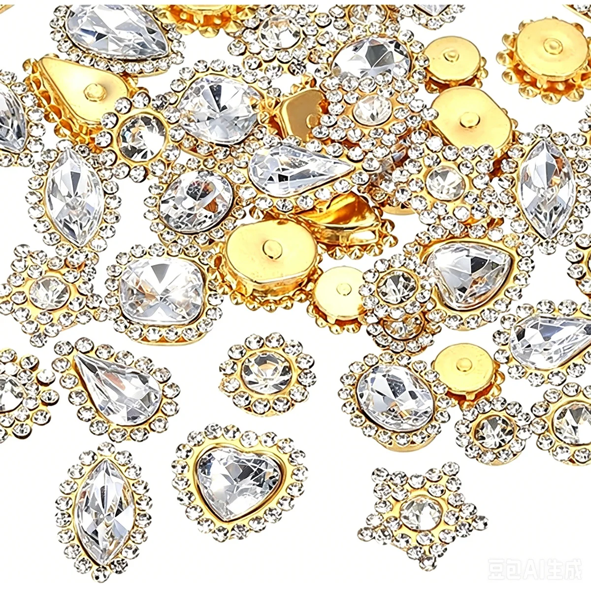 150 Stück vergoldete schwarze Kristall-Strass-Applikationen zum Aufnähen, glitzernde Legierungs-Dekorationsknöpfe für Kleidung und Accessoires – Detail 8