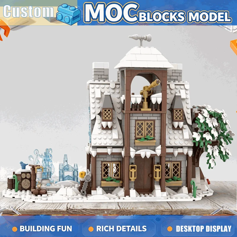 1157PCS Winter Ice Sculptor House Building Blocks Snowy Cottage Architecture Model DIY Assembly Creative Decor Collection Gift