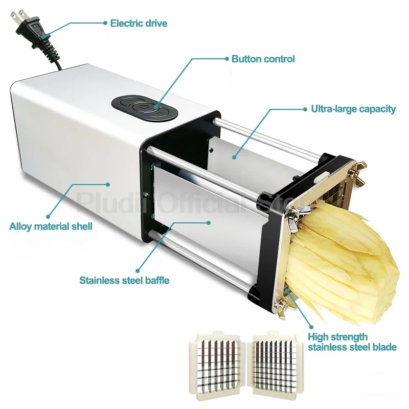 58W 110V-240V Electric Potato Chip Cutter French Fries Vegetable Cutting Machine 2 Blades Stainless Steel Durable Power for Home