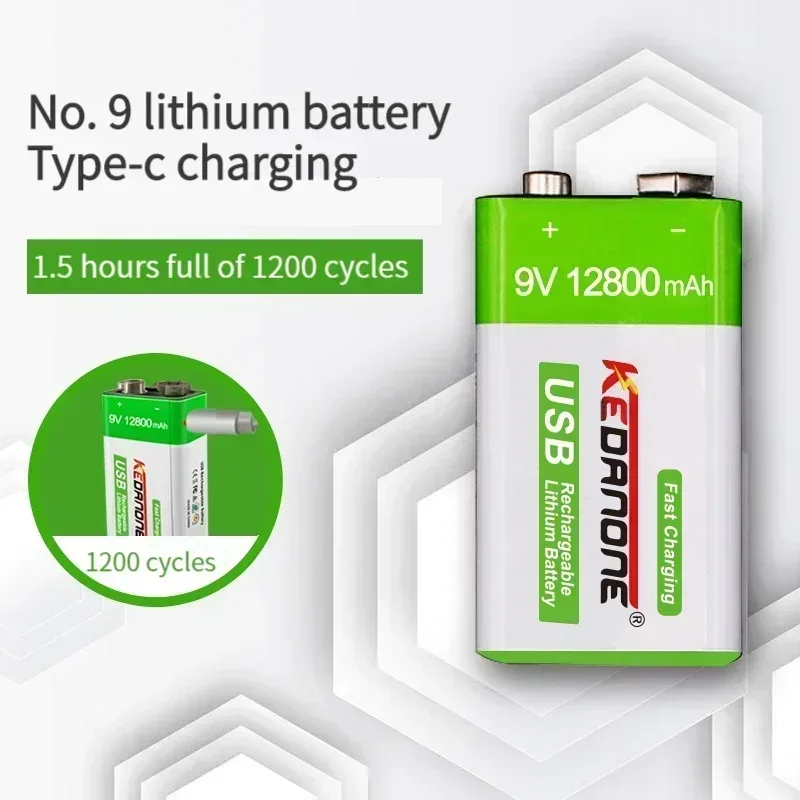 Batería recargable de 9V, 12800mAh, 6F22, Micro USB, baterías de litio de iones de litio de 9v para multímetro, micrófono, juguete, Control remoto, KTV