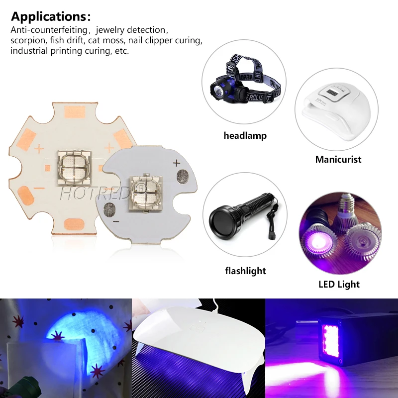 UV Purple LED 10W XMLL 5050-T6L2 SMD High Power 4Chips 3-3.7V 365nm 370nm 395nm 405nm For UV curing Medical Nail Dryer Currency