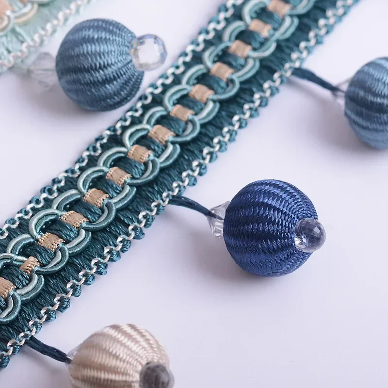 

Elegant 5.5 Meter Long Tassel Fringe Lace Trim with Crystal Beads for Curtain Sewing Home Decoration Accessory