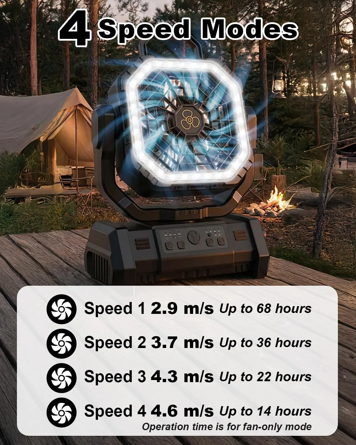 New solar outdoor charging camping fan with remote control LED light and four wind speed camping tent fan