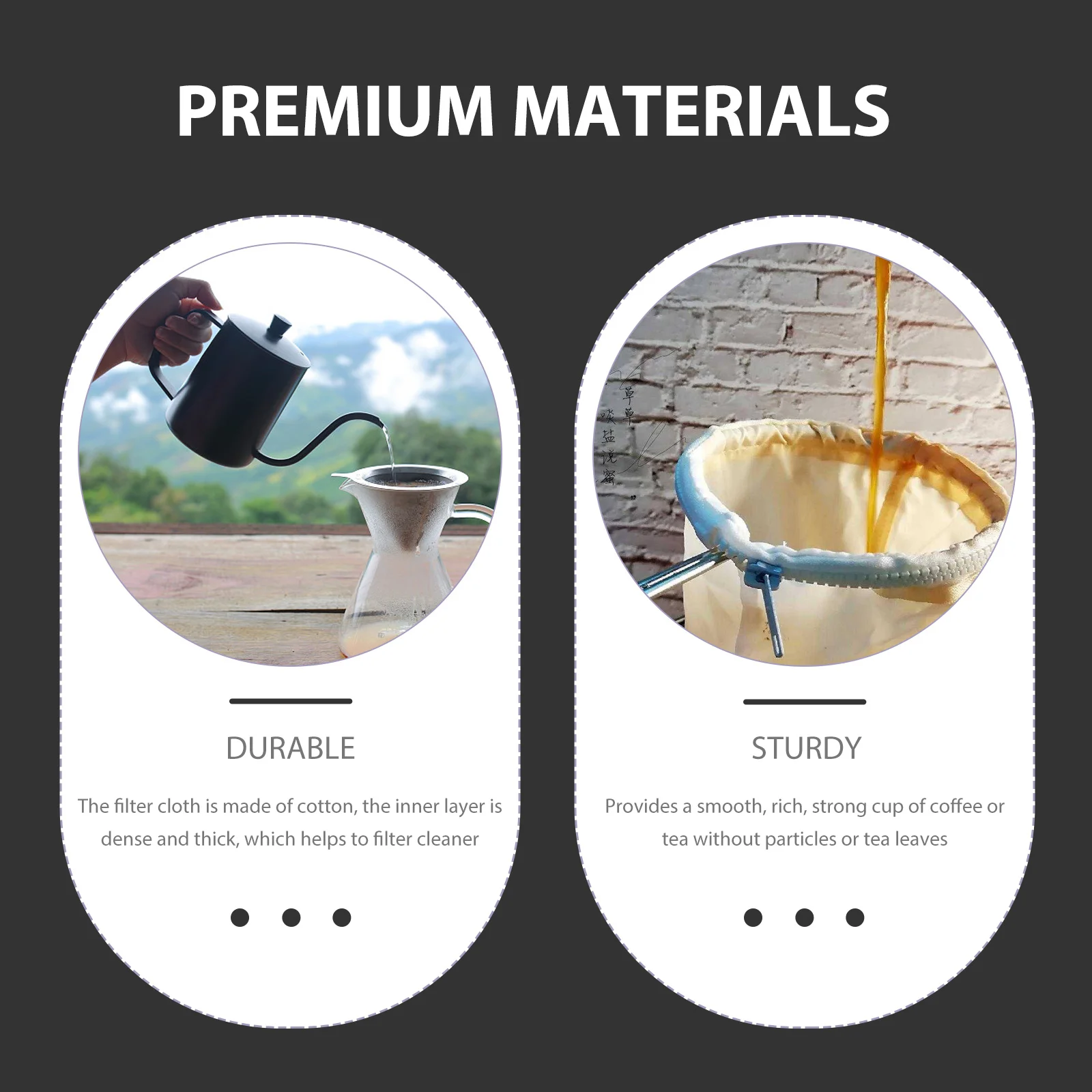 

Tea Filter Bag Stainless Steel Handle 13cm Ring Frame Reusable Cotton Coffee Tea Strainer Pouch for Home Cafe