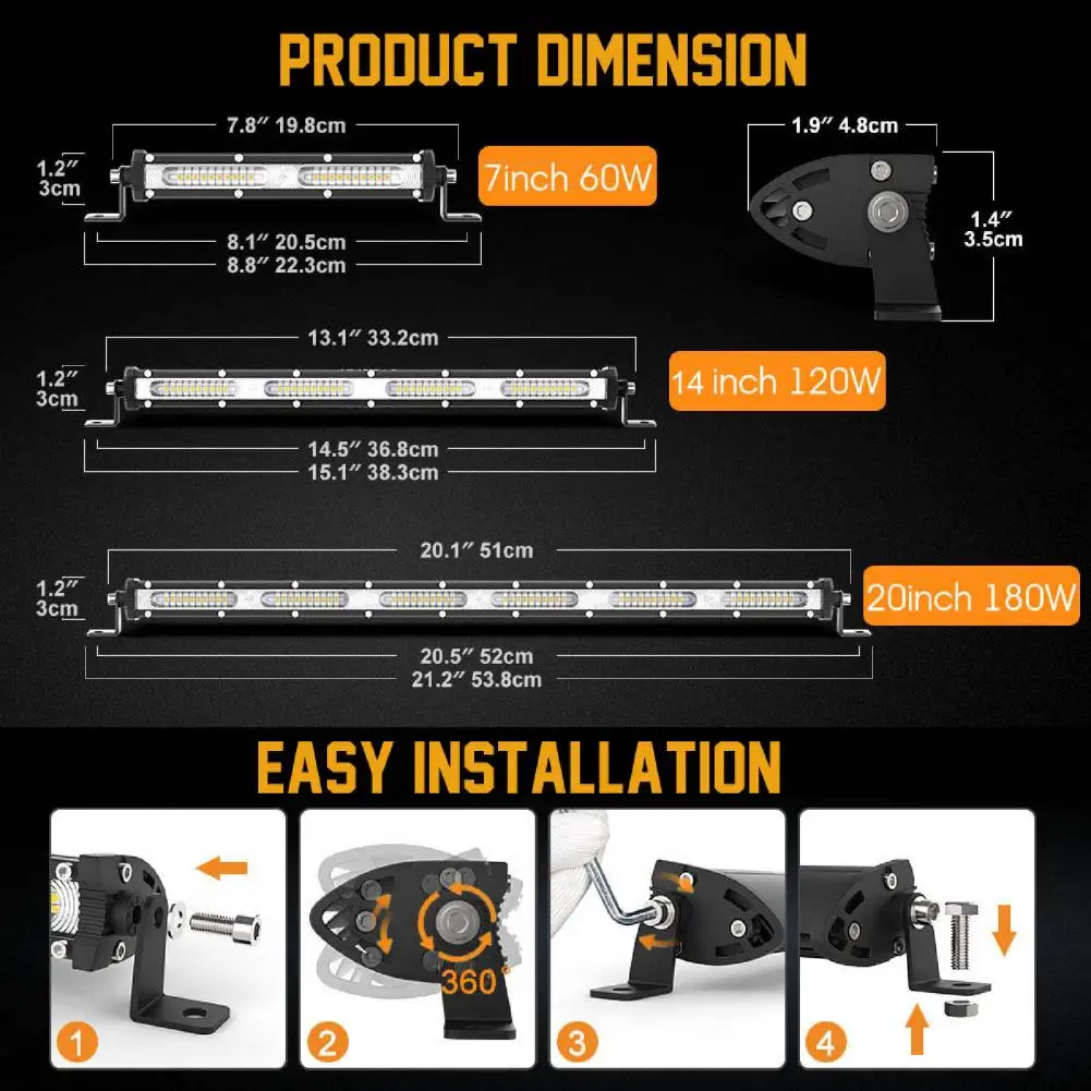 

Useful Accessory Anti-corrosive IP68 Waterproof 7/14/20 Inch Car Driving Work Light Work Lamp Better Heat Dissipation