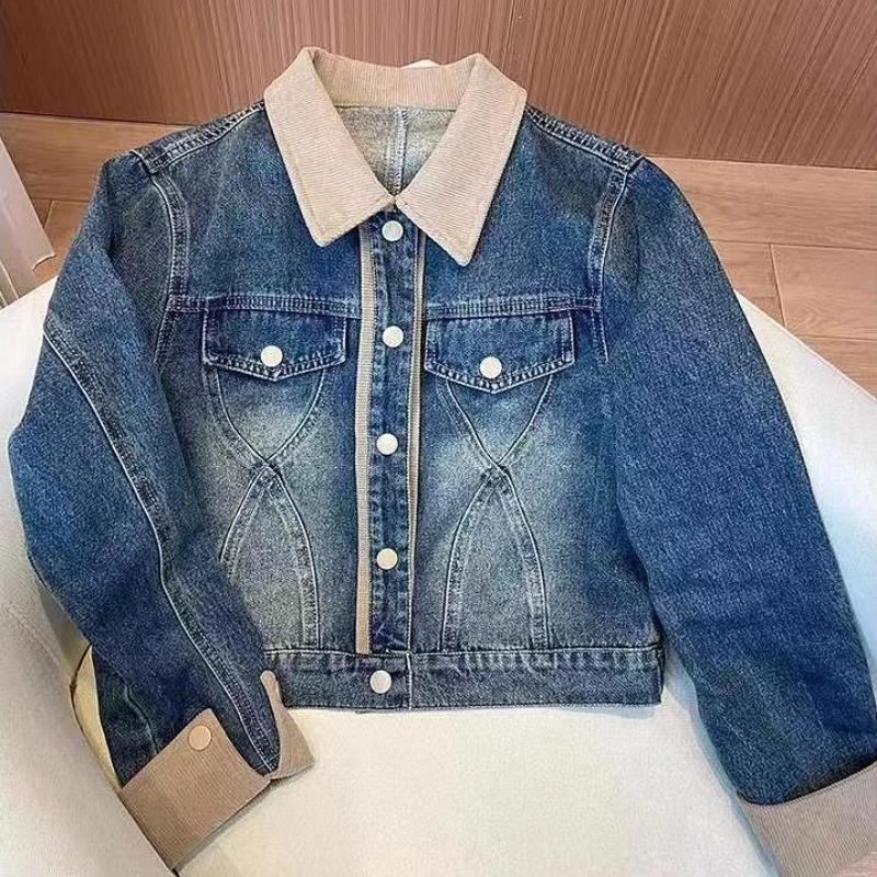 2025 primavera outono moda feminina vintage lavagem denim jaqueta tamanho pequeno estilo europeu na moda casaco casual