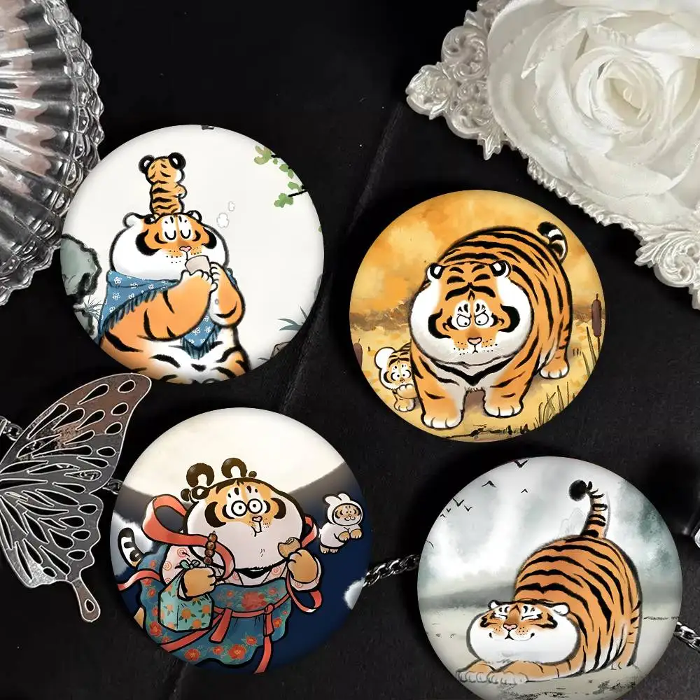 Funny Cute H-Fat Tiger Round Badge Creative Brooch Clothing Backpack Accessories Lapel Pin view 4
