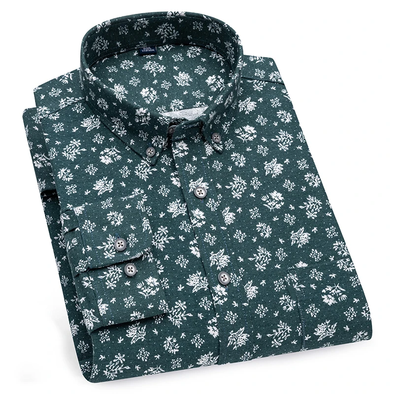 Men’s 100% Cotton Oxford Long Sleeve Shirts Floral Print Breathable Office Dress Shirt Casual Fashion Standard Workwear Shirts