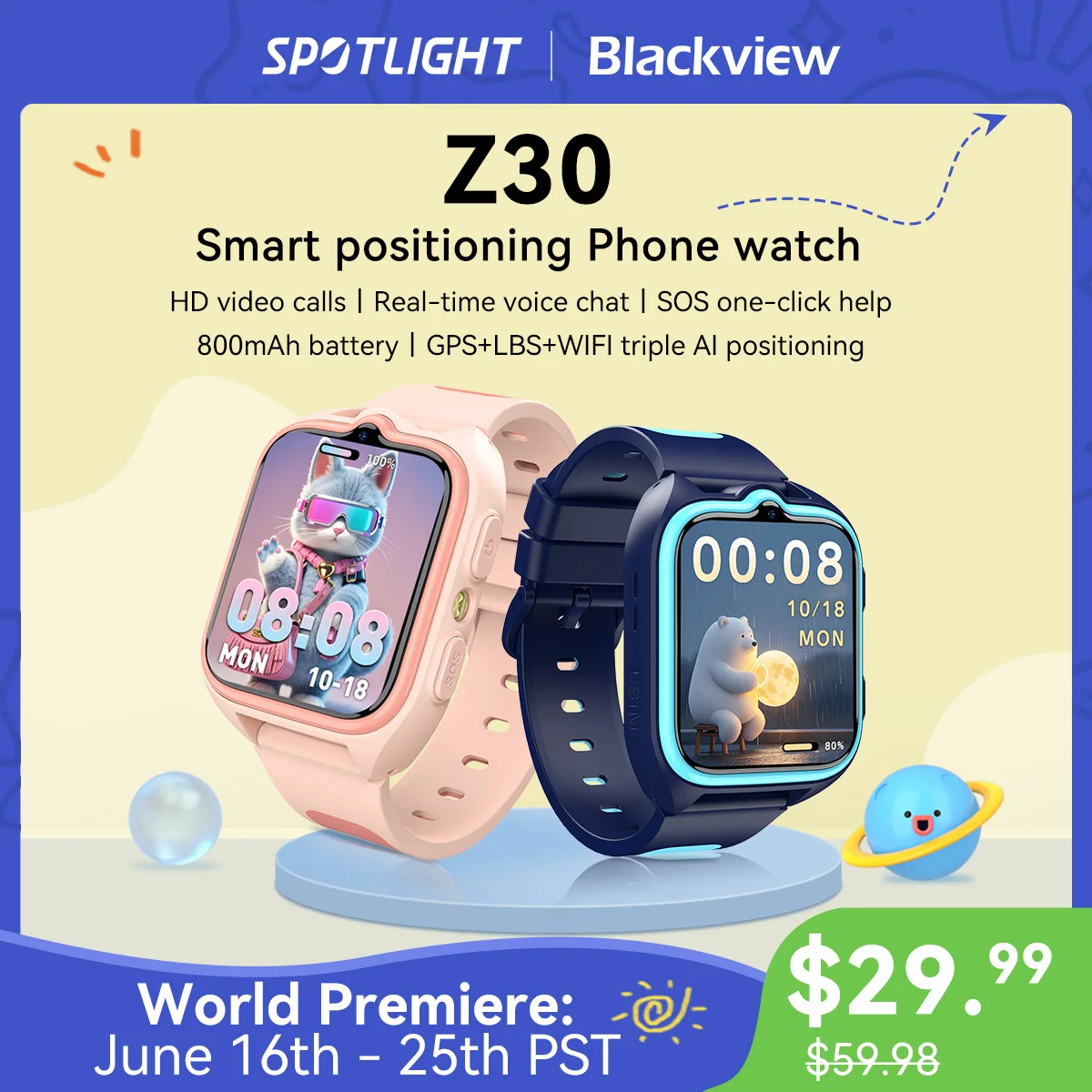 Blackview Z30 Kids Smart Watch Children Phone Watch, LBS+WiFi+GPS Triple AI Positioning, 4G Video Call, Phone Watch Smartwatch