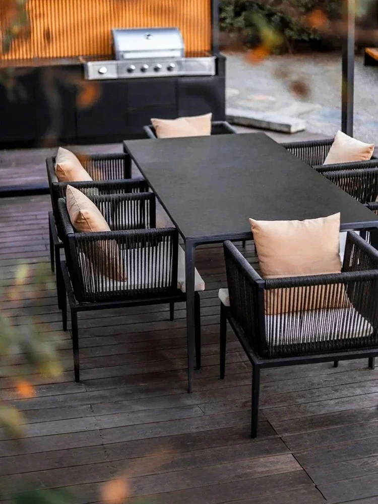 Outdoor table and chair combination waterproof and sunscreen garden outdoor famous leisure layout area courtyard rattan chair