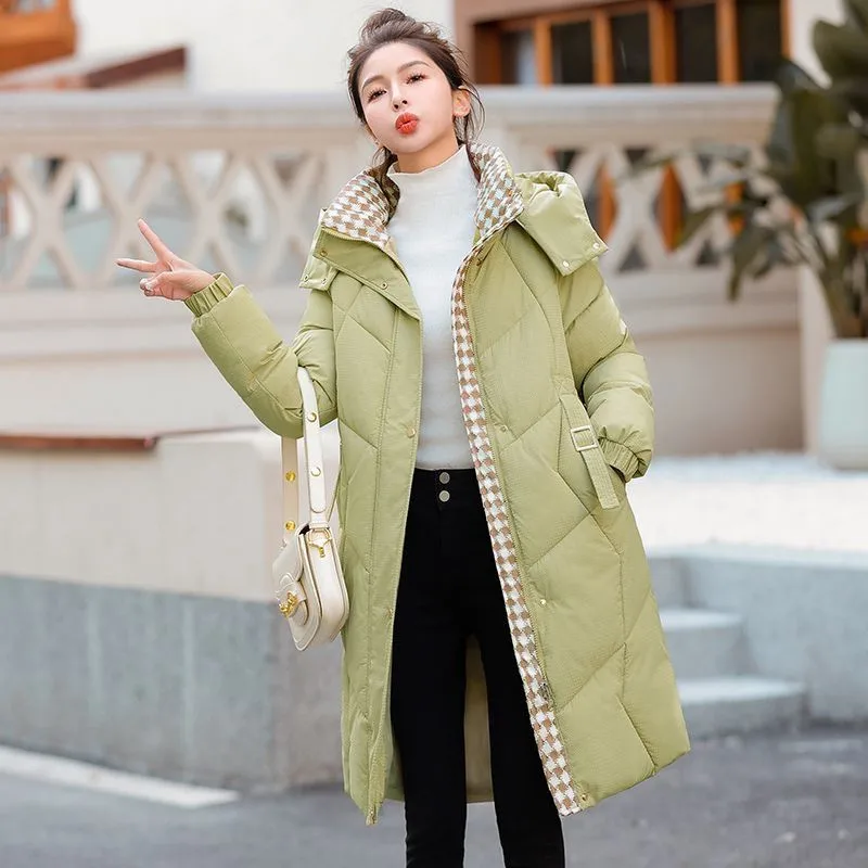 Women\'s Stitching Cotton-padded Parkas Coat 2025 Winter New Female Long Detachable Hat Jacket Padded Cotton Overcoat