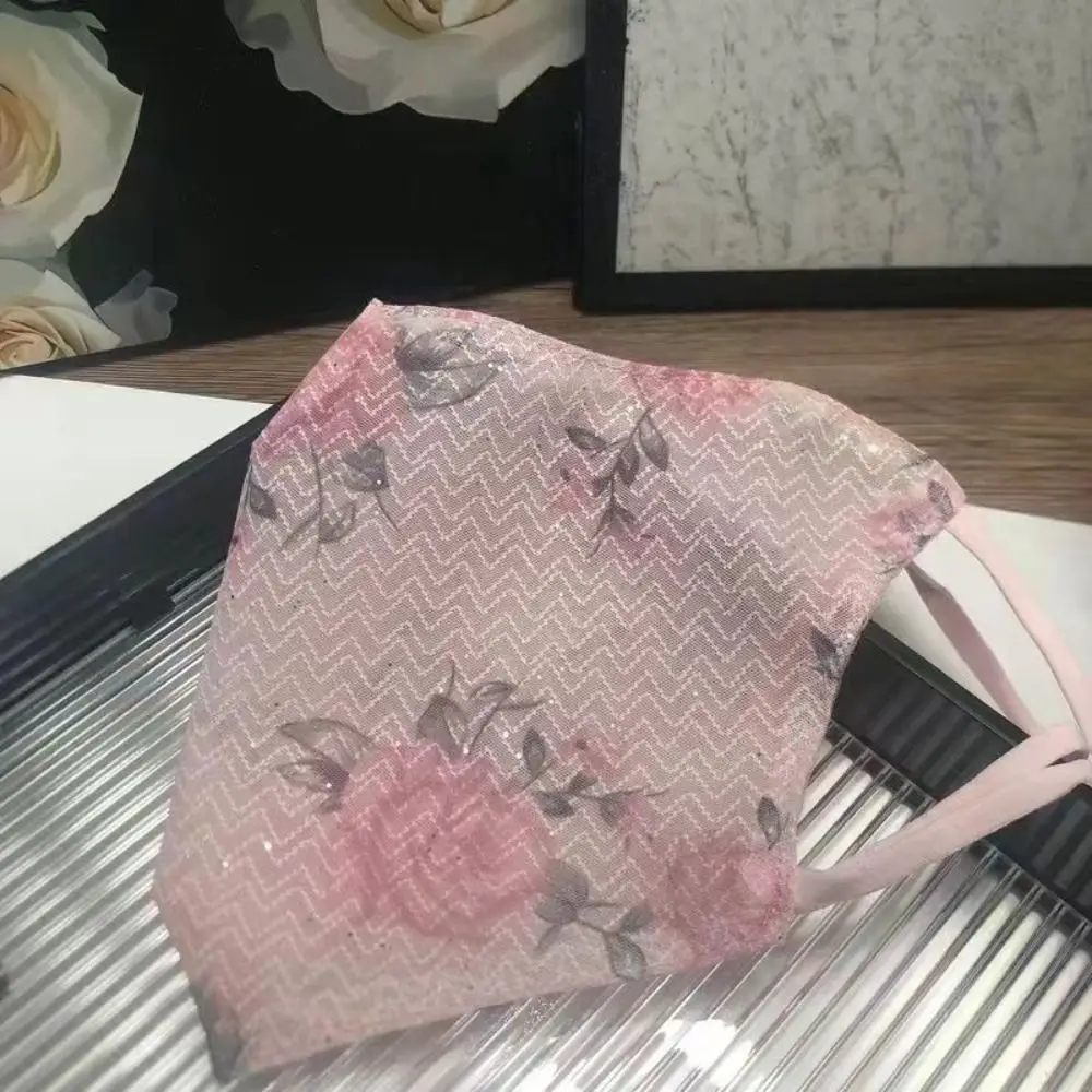 Silky Lace Sun Protection Mask Rose Pattern Thin Model Eye Protection Face Mask UV-blocking Double-layer Women's Mask