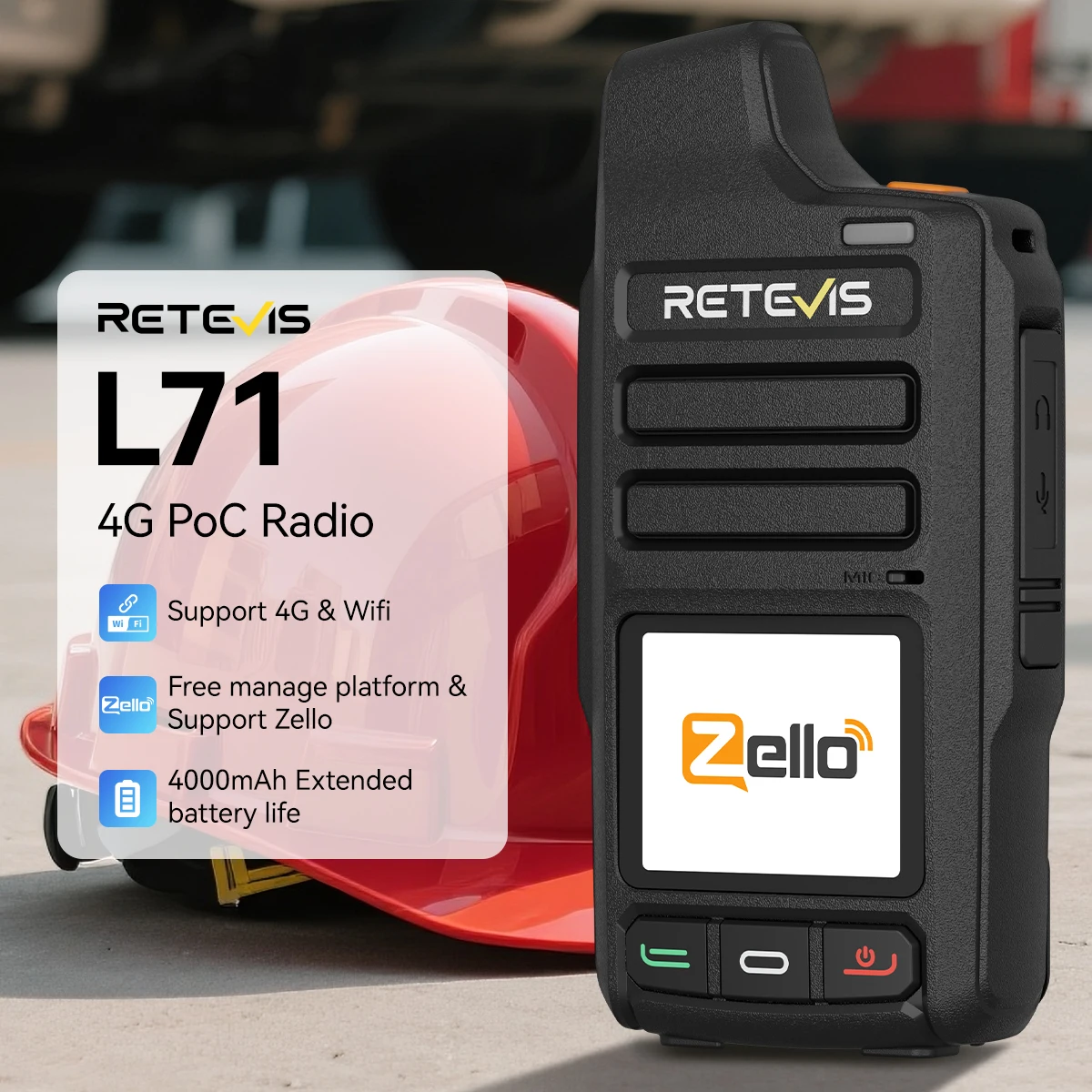 Retevis L71 Global POC Radio for Zello 4G Network Unlimited Distance Walkie Talkie with Bluetooth GPS Wifi Dual SIM for Logistic