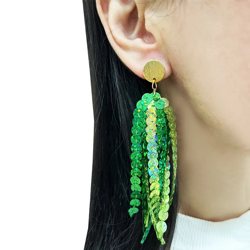 NEW!!! 2025 St Patricks Day Lightweight Sparkle Sequin Earrings!!! Green St. Patrick's Day Earrings for Women - Shamrock