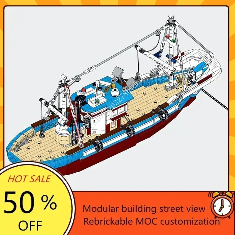 Custom 1600PCS Modular MOC-910010 Great Fishing Boat Creative Street View Puzzle Architecture Assembly Model Toy Gift view 3